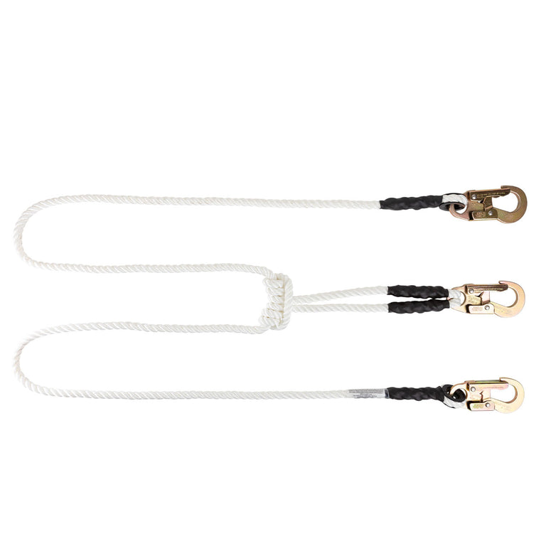 1/2 inch 2-in-1 arborist lanyard with integrated prusik runner and ANSI certified snap hooks, 10-foot professional positioning rope for tree climbing and rigging by Pelican Rope.