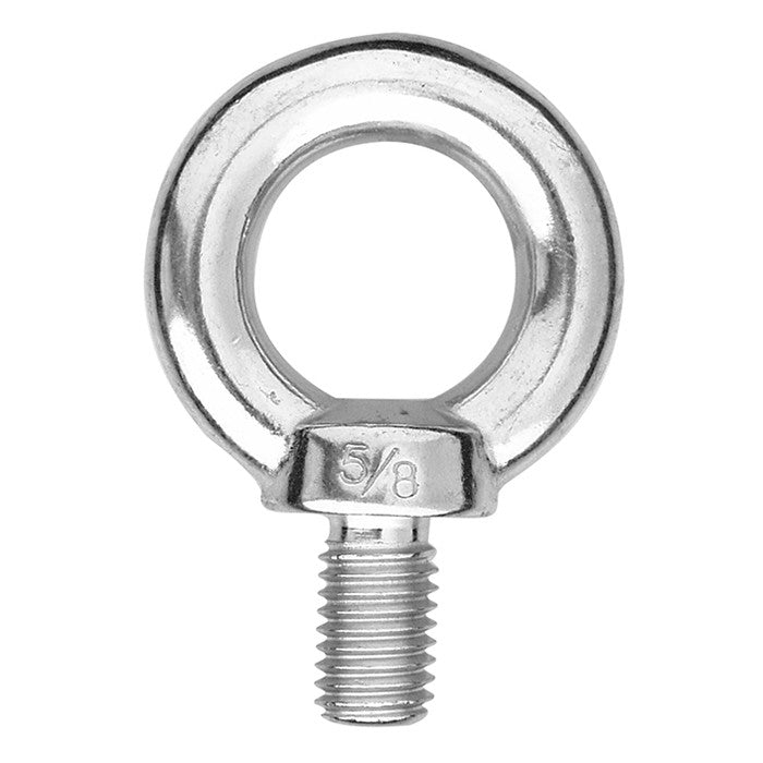 Premium 316 stainless steel eye bolt with UNC threading, corrosion-resistant 5/8" shank for marine and industrial rigging, lifting, and anchoring applications.