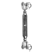 Premium DuraBrite 316 stainless steel jaw/jaw turnbuckle with metric threading, corrosion-resistant marine-grade rigging hardware for cable railing, marine, and industrial tensioning applications.