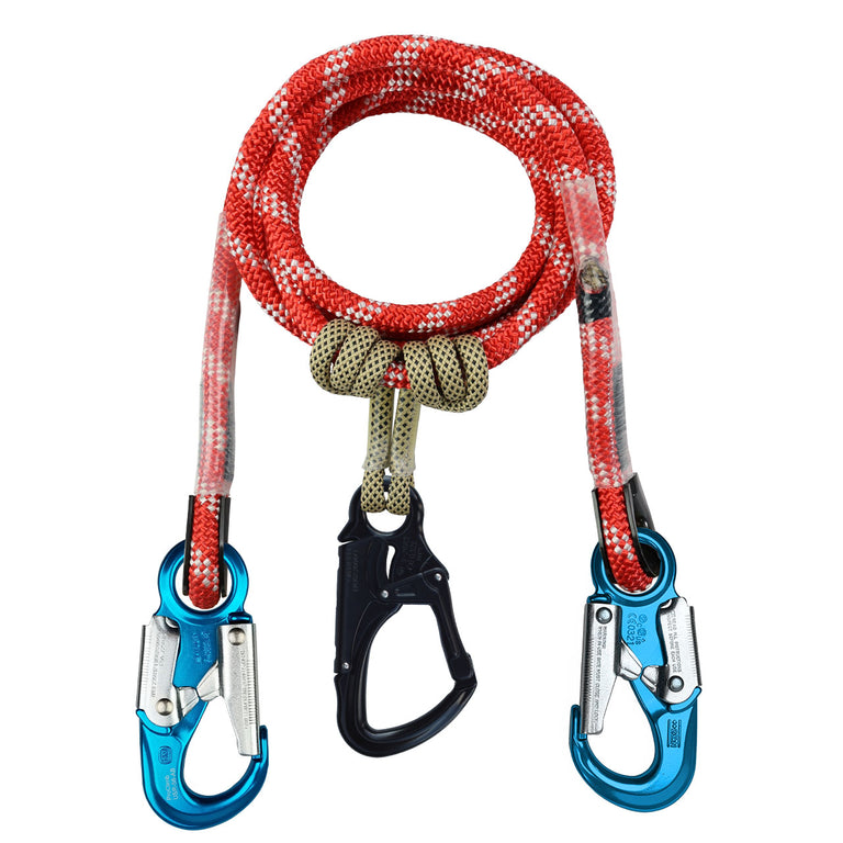 Red-3 Arborist Positioning Lanyard with Prusik - Triple-Headed Tree Climbing Safety System