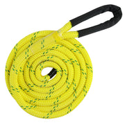 Bright yellow 3/4-inch arborist dead eye sling with protective chafe guard, designed for tree rigging, limb lowering, and professional arborist applications.