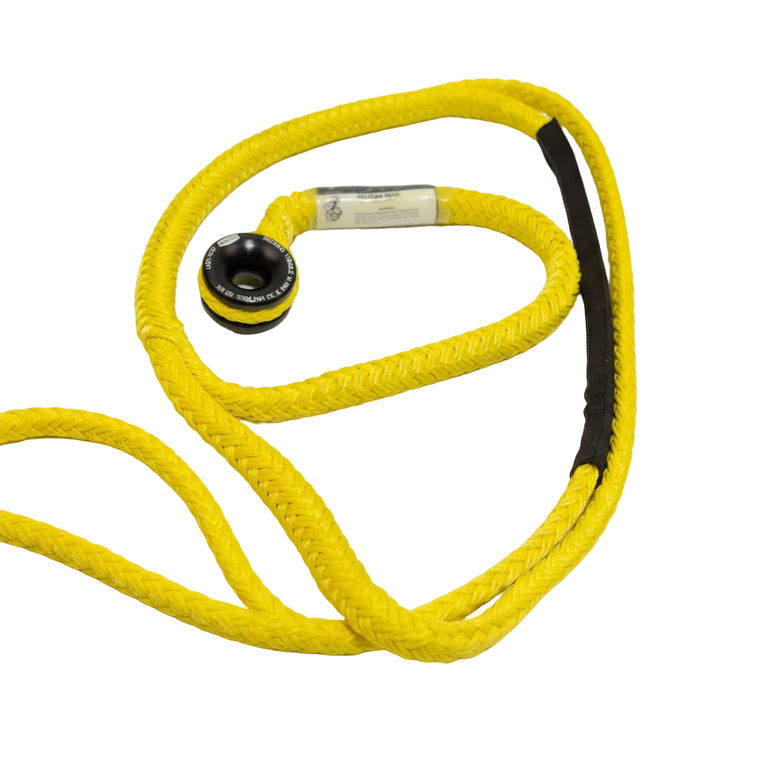 Yellow rope with black and white components on a white background