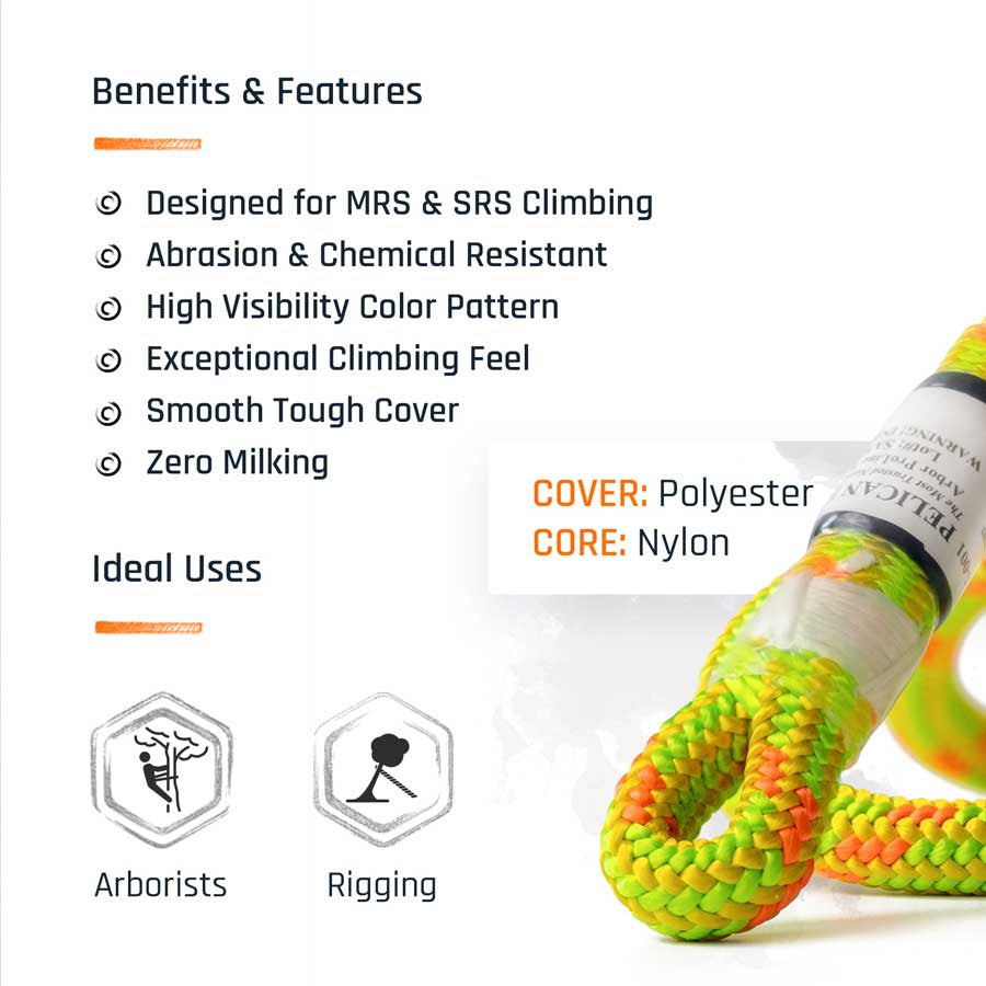 Clearance - Arborist-PRO 11.8mm Professional Climbing Rope - 7,000 lbs Tensile Strength - 24-Strand Hand-Spliced - Viper Yellow/Red - Made in USA