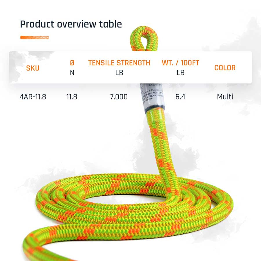 Clearance - Arborist-PRO 11.8mm Professional Climbing Rope - 7,000 lbs Tensile Strength - 24-Strand Hand-Spliced - Viper Yellow/Red - Made in USA