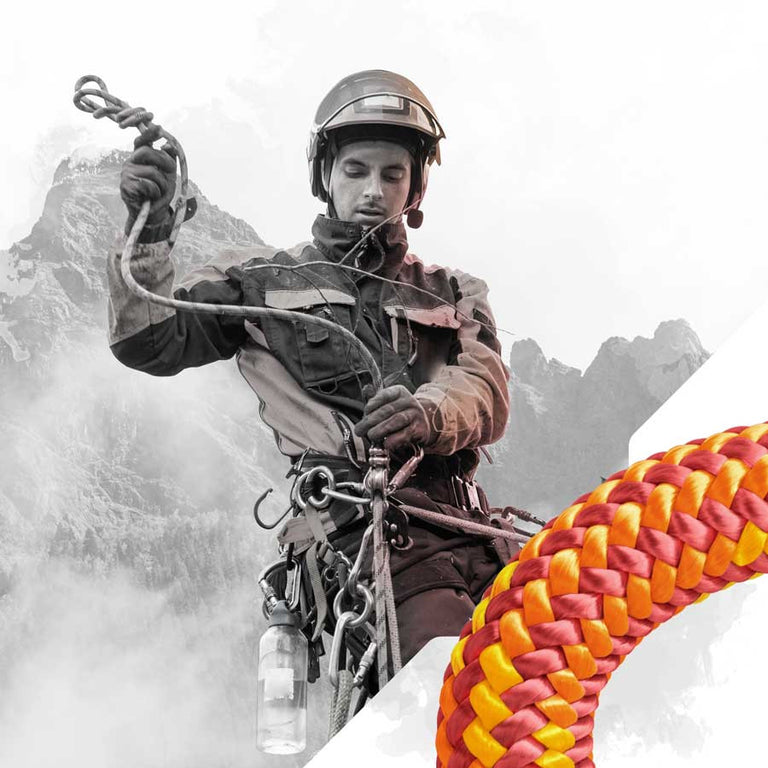 Clearance - Arborist-PRO 11.8mm Professional Climbing Rope - 7,000 lbs Tensile Strength - 24-Strand Hand-Spliced - Viper Yellow/Red - Made in USA