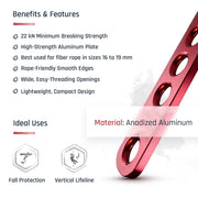ProClimb 22kN Aluminum Rope Termination Plate - ANSI Certified for 16-19mm Fiber Rope