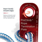 ProClimb 22kN Aluminum Rope Termination Plate - ANSI Certified for 16-19mm Fiber Rope