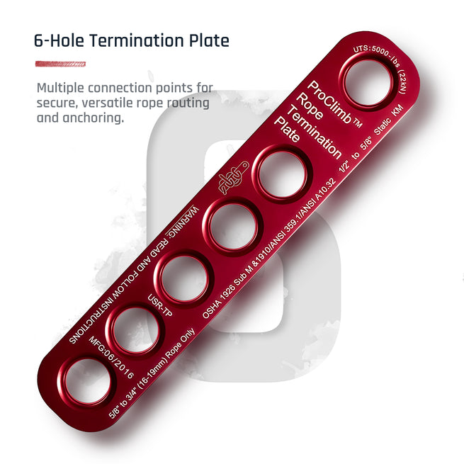 ProClimb 22kN Aluminum Rope Termination Plate - ANSI Certified for 16-19mm Fiber Rope
