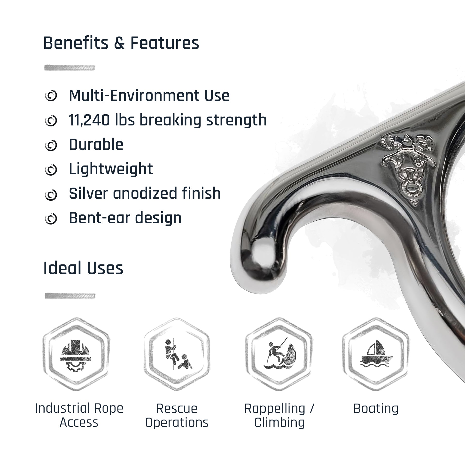 Big Rescue Figure 8 Descender - Premium Stainless Steel - Bent-Ears Design - 50kN (11,240 lb) MBS