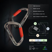 ProClimb I-Beamer Mod D Twist Lock Carabiner, NFPA Certified, 27kN MBS, Aluminum Alloy, 23mm Gate, 3.6oz, Hot Forged, I-Beam Design