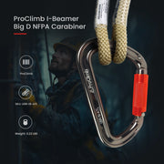 ProClimb I-Beamer Mod D Twist Lock Carabiner, NFPA Certified, 27kN MBS, Aluminum Alloy, 23mm Gate, 3.6oz, Hot Forged, I-Beam Design