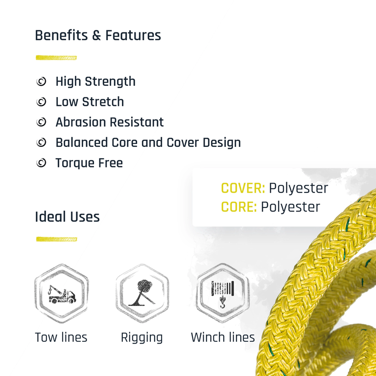 The Ape Tree Rigging Ropes - Double Braid Polyester - Breaking Strengths from 11,000 to 40,000 lbs - Professional Arborist Bull Rope with Super Low Stretch