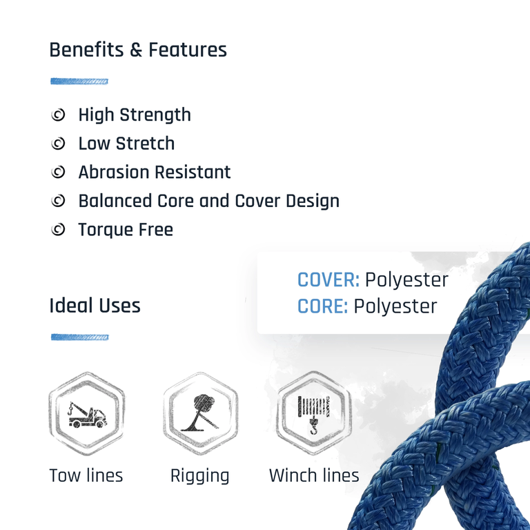 The Ape Tree Rigging Ropes - Double Braid Polyester - Breaking Strengths from 11,000 to 40,000 lbs - Professional Arborist Bull Rope with Super Low Stretch