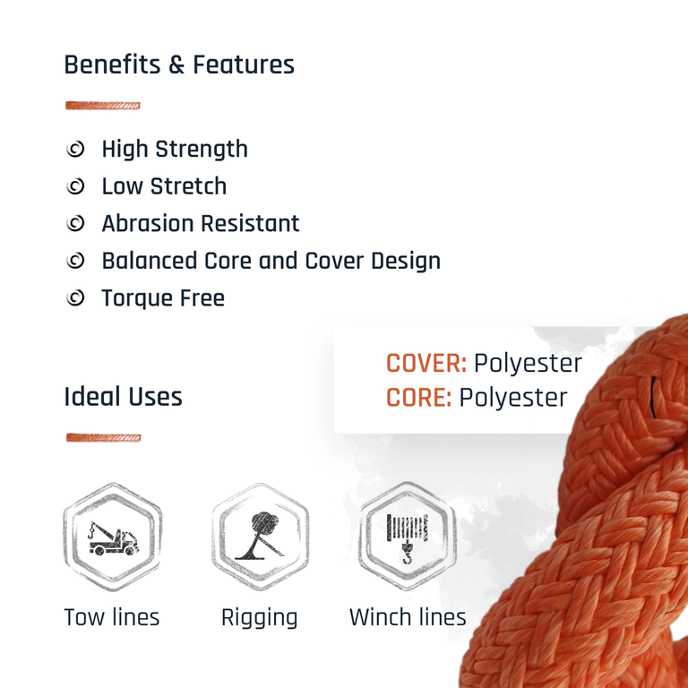 The Ape Tree Rigging Ropes - Double Braid Polyester - Breaking Strengths from 11,000 to 40,000 lbs - Professional Arborist Bull Rope with Super Low Stretch