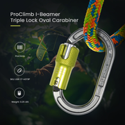 ProClimb I-Beamer Triple Lock Oval Carabiner, 27kN MBS, 23mm Gate, 3.4oz, Hot Forged Aluminum, I-Beam Design, Optimal for Pulleys and Ascenders