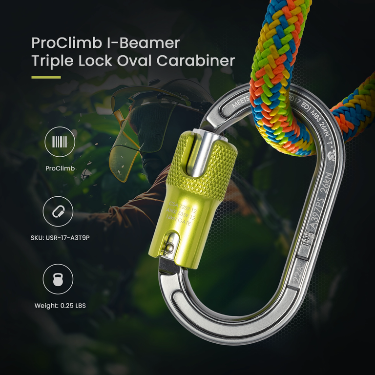ProClimb I-Beamer NFPA Triple Lock Oval Carabiner - 27kN Strength - Professional Grade Aluminum