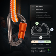 ProClimb Twist Lock I-Beamer Carabiner, 27kN MBS, 18mm Gate, 4.1oz, Aluminum Alloy, Hot Forged, I-Beam Design