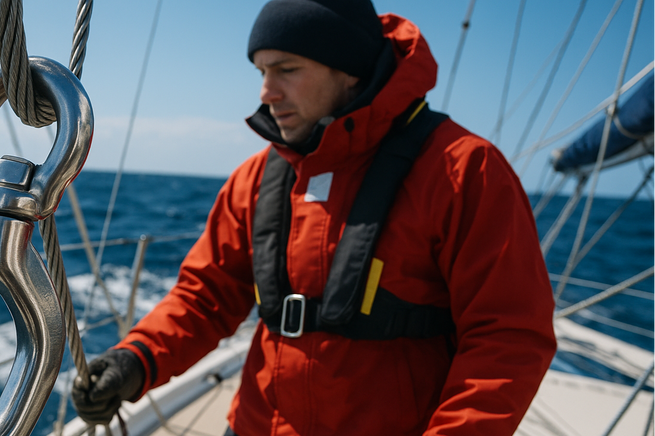 A person using Wire-to-Rope Halyard with Stainless Steel Cable