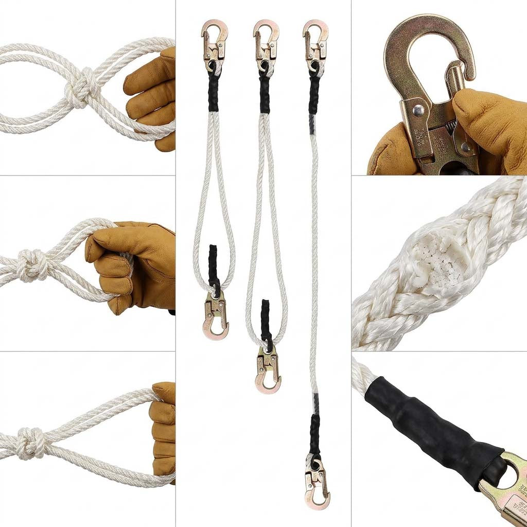Pelican Rope 5/8" 3-Strand Adjustable Rope Lanyard - ANSI Certified Double-Locking Snap Hook