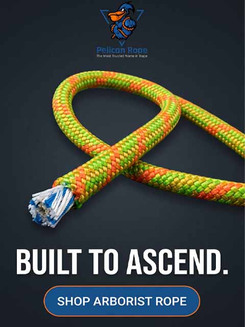 Colorful rope with 'Pelican Rope' logo on a dark background