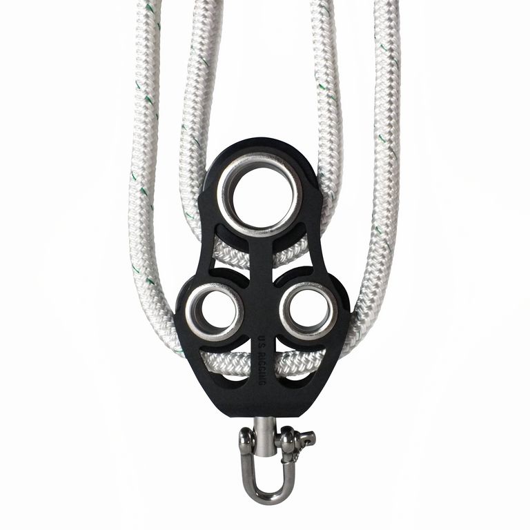 ProClimb Aluminum Fiddle Block Set - 50ft Double Braid Rope - 2:1 Mechanical Advantage - WLL 1,000 lbs