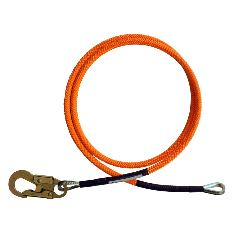ProClimb 3/4" Wire Core Flip Line with Fixed Eye Snap Hook - High-Visibility Orange