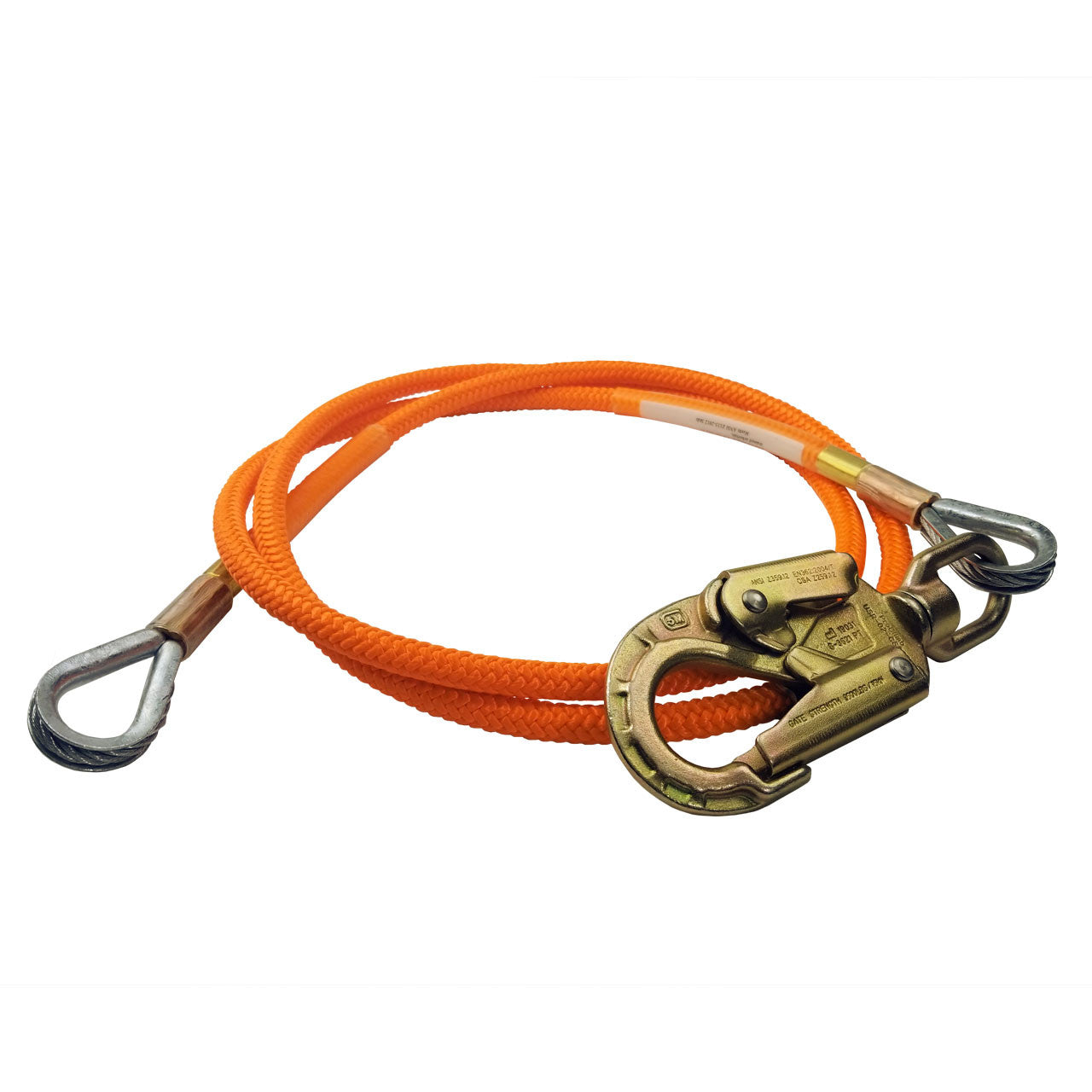 ProClimb 3/4" Wire Core Flip Line with Swivel Eye Snap Hook - High-Visibility Orange