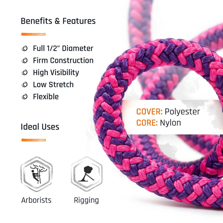 Arborist-16™ Professional Climbing Line - 1/2" Purple/Pink- 7,150 lbs MBS