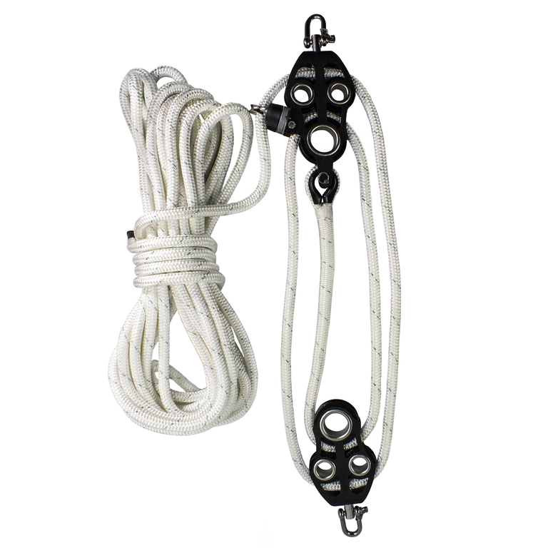ProClimb Aluminum Fiddle Block Set - 50ft Double Braid Rope - 2:1 Mechanical Advantage - WLL 1,000 lbs