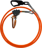 Bright orange heavy-duty safety lanyard featuring a durable braided rope, swivel eye, secure carabiner clips, and a removable rope grab for climbing, arborist, or construction use. (Arborist Flip Line Kit)