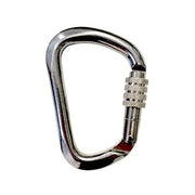 A silver metal carabiner with a textured knurled latch, isolated on a white background.