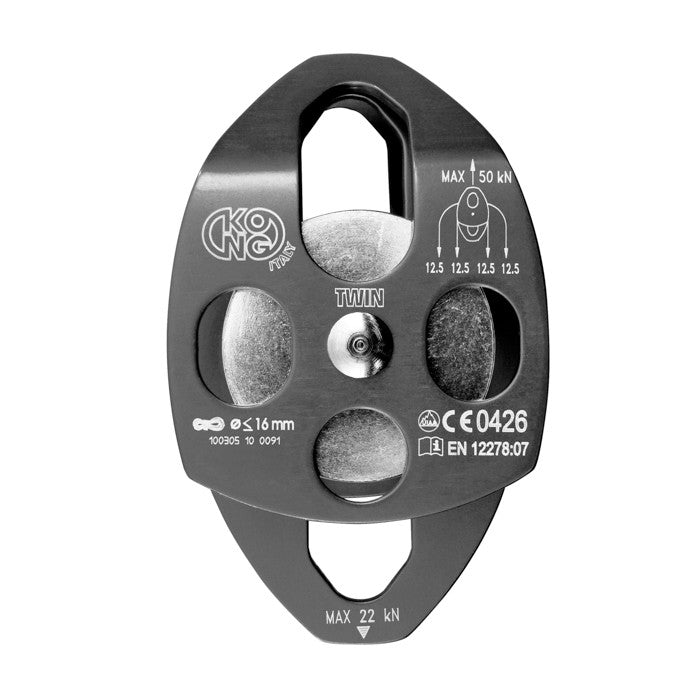 Kong Aluminum Twin Pulley - 50kN Ball Bearing Rigging Block