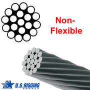Diagram and 3D rendering of non-flexible 1x19 wire rope strand, used for tensioning, guy wires, and structural support, by U.S. Rigging Supply.