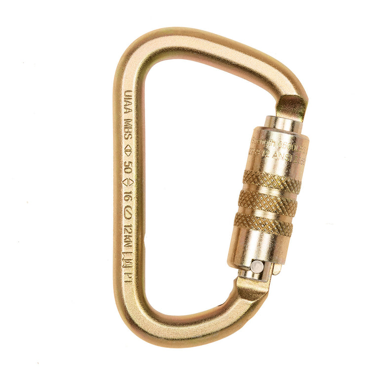 ProClimb 50kN Modified D Steel Carabiner - Twist Lock Gate - Professional Climbing & Rigging Hardware