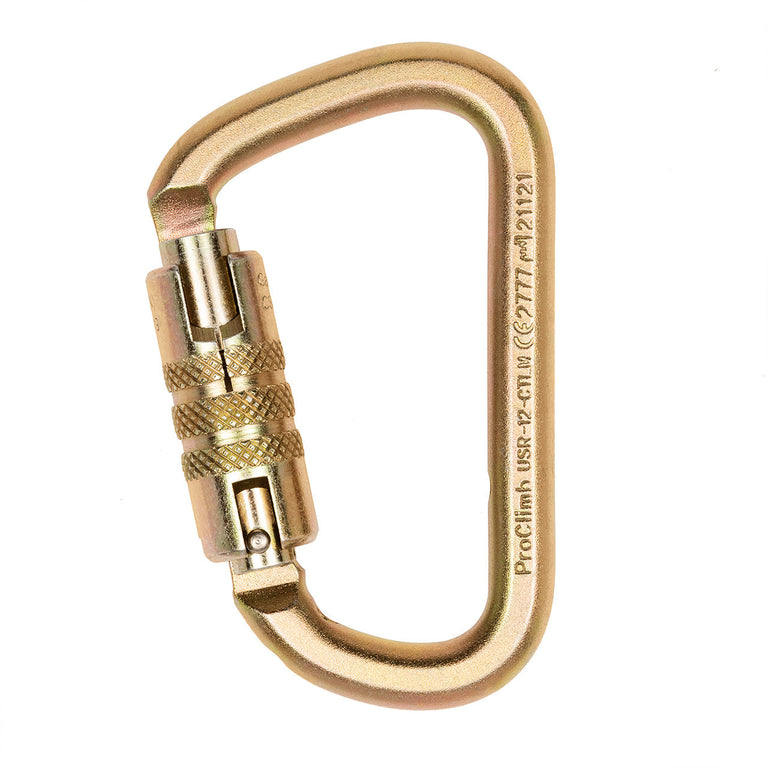 ProClimb 50kN Modified D Steel Carabiner - Twist Lock Gate - Professional Climbing & Rigging Hardware