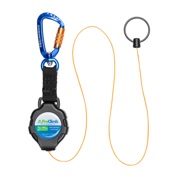 42" Retractable Tool Lanyard - ANSI 121 Certified - 1 lb Capacity - Auto-Locking Carabiner - Non-Conductive Rope