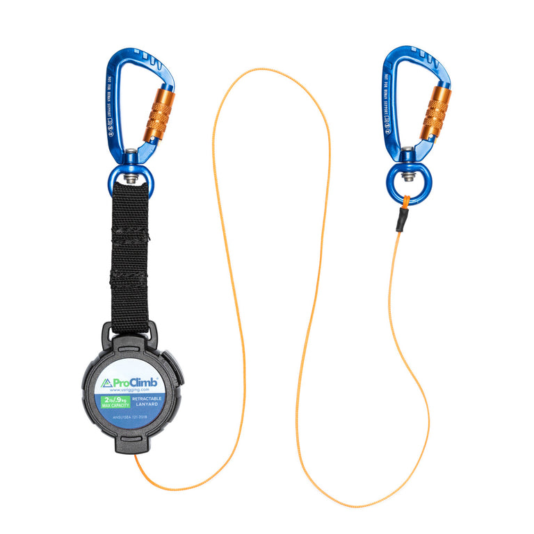 46" Retractable Tool Lanyard - Self-Locking Carabiner - 2lb Capacity - Automatic Retraction for Drop Prevention