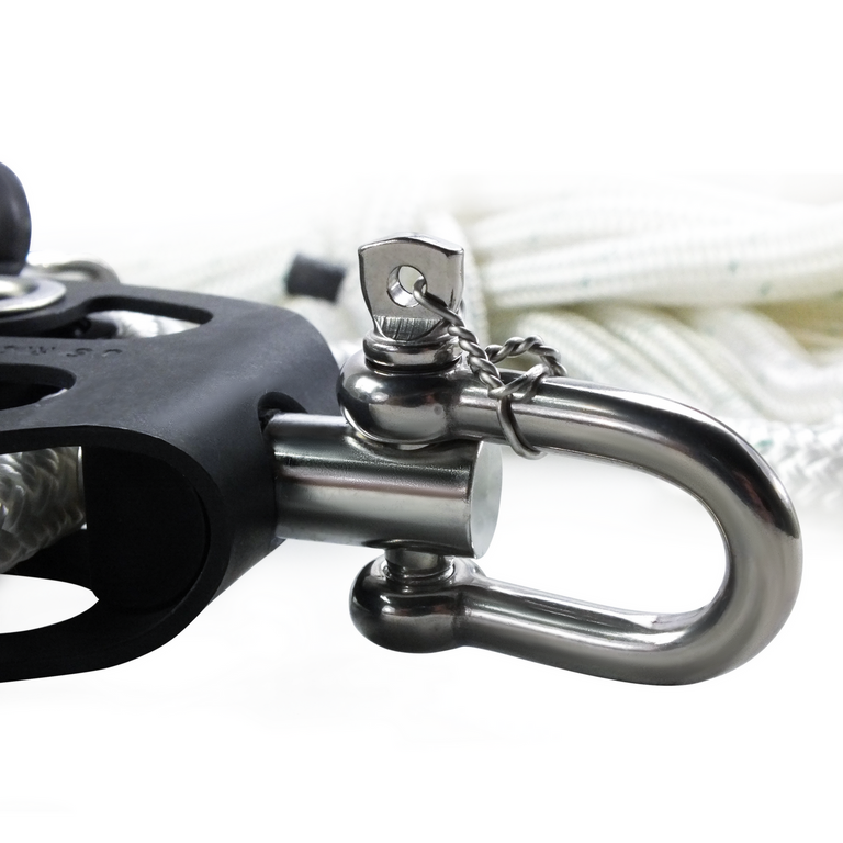 ProClimb Aluminum Fiddle Block Set - 50ft Double Braid Rope - 2:1 Mechanical Advantage - WLL 1,000 lbs