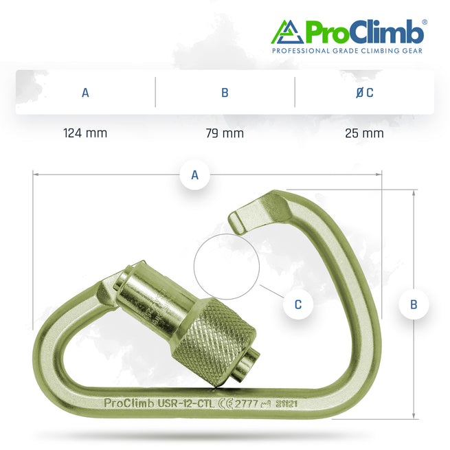 Steel Klettersteig Carabiner - Twist Lock Gate - 16kN (3,597 lb) MBS - Via Ferrata & Climbing