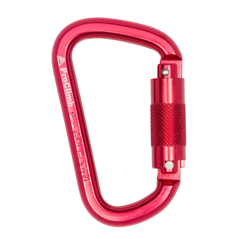 ProClimb Modified D Rescue Carabiner - 25kN Twist Lock - Red Anodized Aluminum