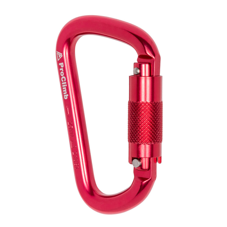 ProClimb Modified D Rescue Carabiner - 25kN Twist Lock - Red Anodized Aluminum