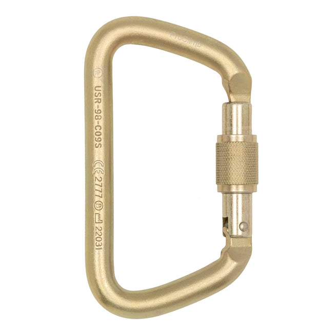 ProClimb Screw Lock Large D Steel Carabiner - 60kN Professional Climbing Hardware