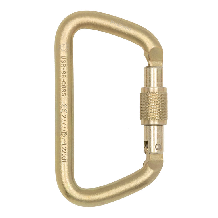 ProClimb Screw Lock Large D Steel Carabiner - 60kN Professional Climbing Hardware