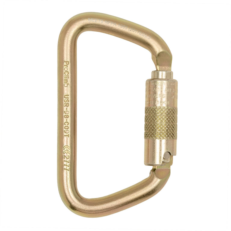 ProClimb Triple Lock Large D Steel Carabiner - Heavy Duty Climbing Hardware