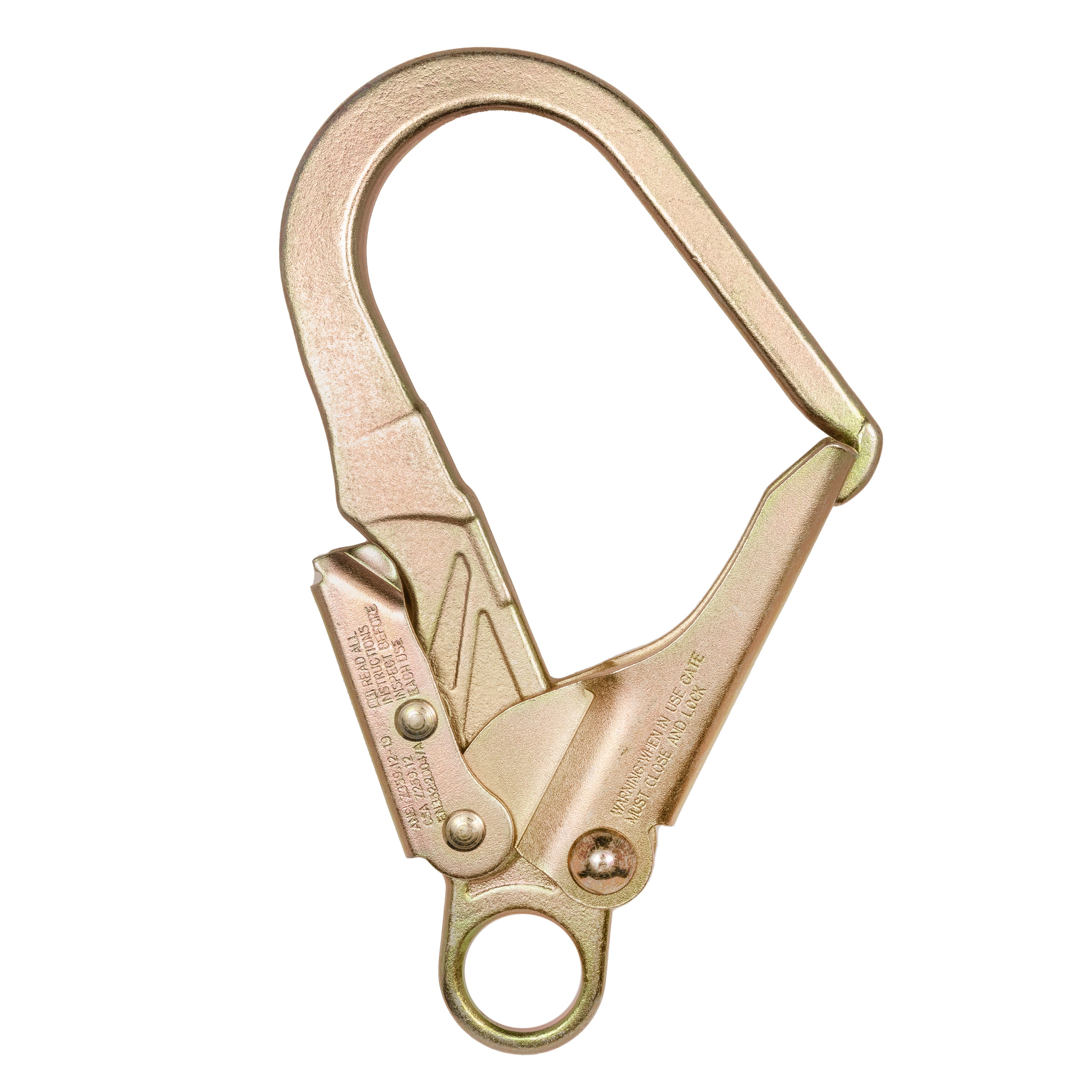 ProClimb Forged Steel Rebar Hook with Fixed Eye - 58mm Gate, Double Action Self-Locking, 40kN ANSI Certified