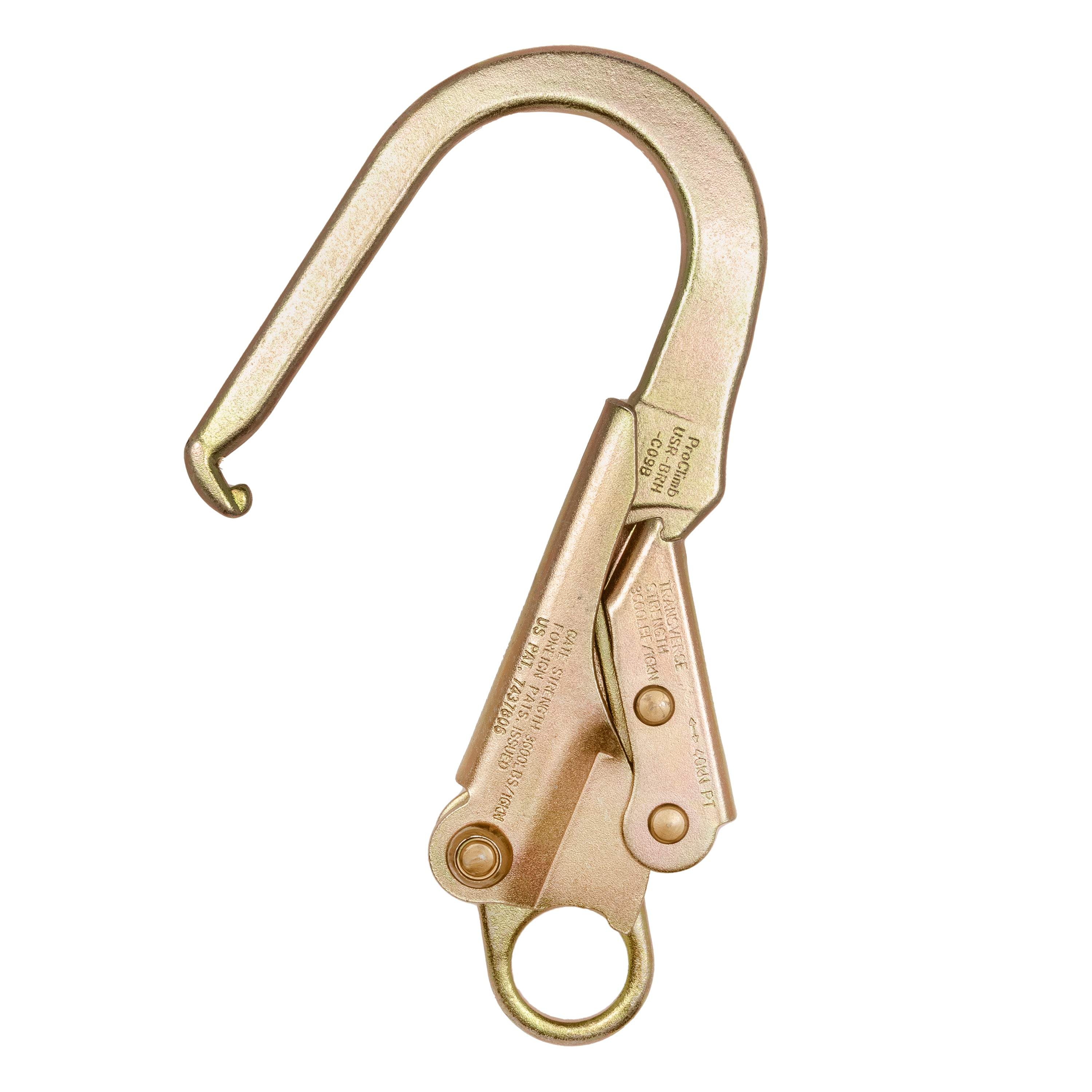ProClimb Forged Steel Rebar Hook with Fixed Eye - 58mm Gate, Double Action Self-Locking, 40kN ANSI Certified