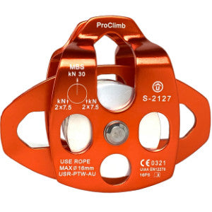 ProClimb Large Aluminum Twin Sheave Rope Pulley - 16MM - 30kN Breaking Strength