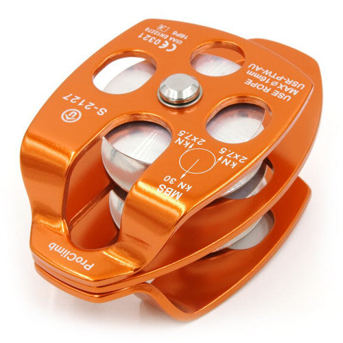 ProClimb Large Aluminum Twin Sheave Rope Pulley - 16MM - 30kN Breaking Strength
