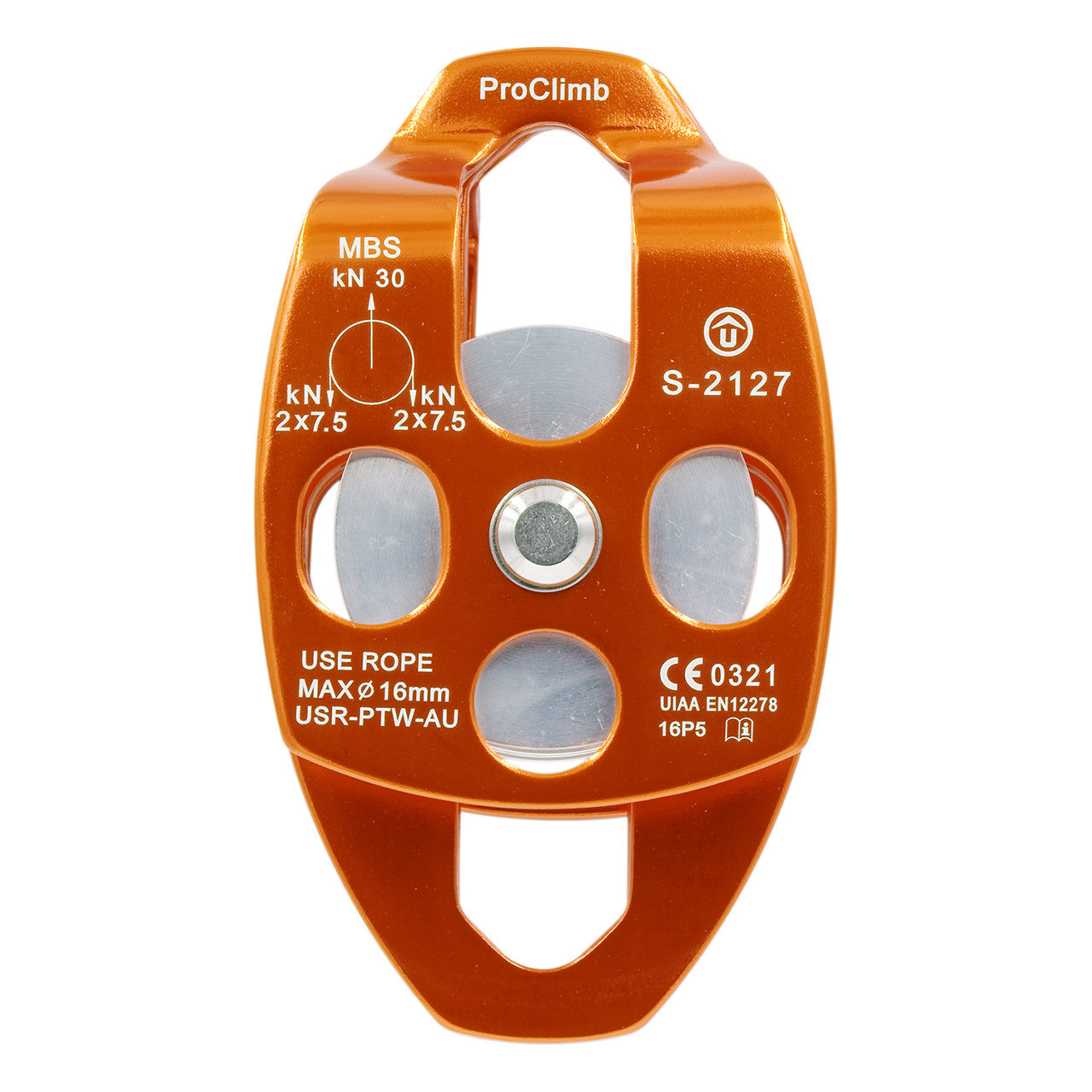 ProClimb Large Aluminum Twin Sheave Rope Pulley - 16MM - 30kN Breaking Strength