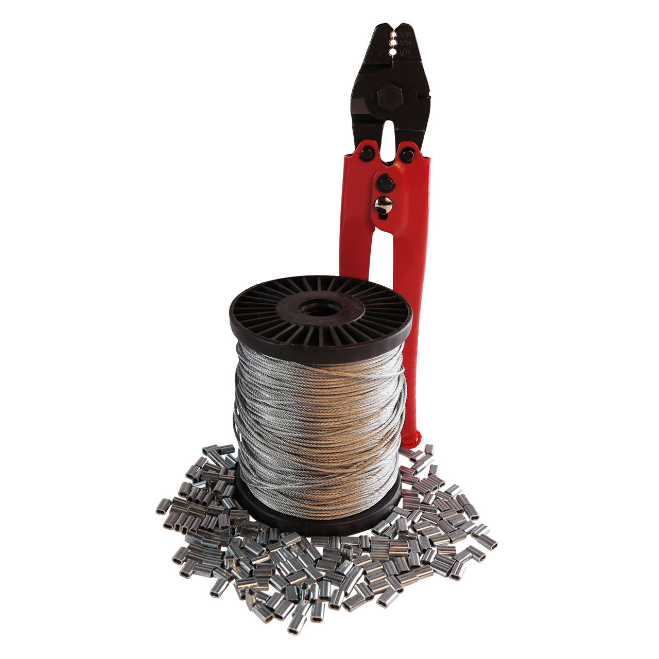 Deluxe SRS Hand-Swaging Tool Kit with Cutter plus 500' 1/16" Cable - Complete Wire Rope Crimping Set